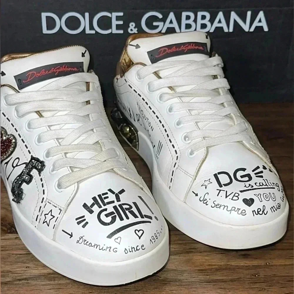 Dolce & Gabbana DG Portofino Designer White Leather Sneakers/Shoes Size 40 - Picture 3 of 16